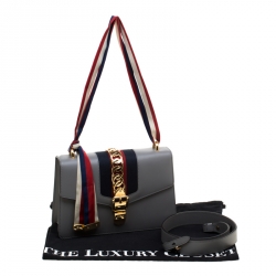 Pre Owned Gucci Grey Leather Small Sylvie Shoulder Bag 