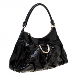 Pre Owned Gucci Black Patent Leather Small D Ring Shoulder Bag