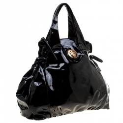 Pre Owned Gucci Black Patent Leather Large Hysteria Tote
