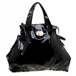 Pre Owned Gucci Black Patent Leather Large Hysteria Tote