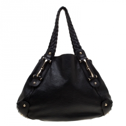 Pre Owned حقيبة كتف غوتشي بيلهام هورسبيت جلد بنقوش غوتشيسيما سوداء