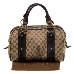 Pre Owned Gucci Beige/Brown GG Canvas and Leather Interlocking Boston Bag
