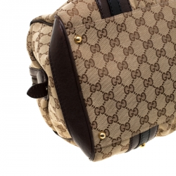 Pre Owned Gucci Beige/Brown GG Canvas and Leather Interlocking Boston Bag
