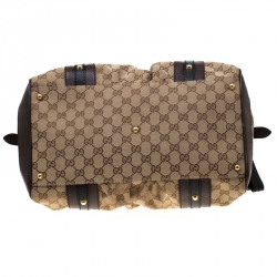 Pre Owned Gucci Beige/Brown GG Canvas and Leather Interlocking Boston Bag