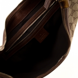 Pre Owned حقيبة غوتشي كانفاس GG سوداء متوسطة حلقات بامبو