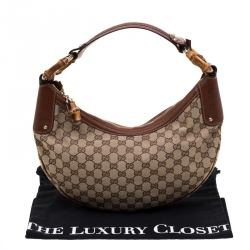 Pre Owned حقيبة غوتشي كانفاس GG سوداء متوسطة حلقات بامبو