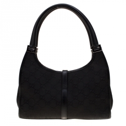 Pre Owned Gucci Black GG Canvas and Leather Jackie O Hobo