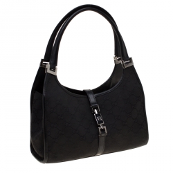 Pre Owned Gucci Black GG Canvas and Leather Jackie O Hobo