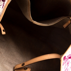 Pre Owned Gucci Beige and Pink Floral Canvas Pelham Hobo