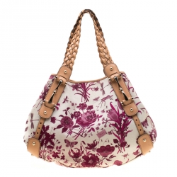 Pre Owned Gucci Beige and Pink Floral Canvas Pelham Hobo