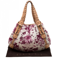 Pre Owned Gucci Beige and Pink Floral Canvas Pelham Hobo
