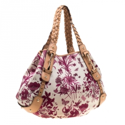Pre Owned Gucci Beige and Pink Floral Canvas Pelham Hobo