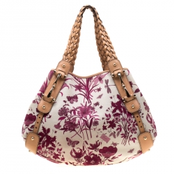 Pre Owned Gucci Beige and Pink Floral Canvas Pelham Hobo
