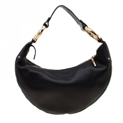 مملوكة مسبقًا Gucci Black Leather Medium Web Bamboo Ring Hobo