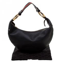 مملوكة مسبقًا Gucci Black Leather Medium Web Bamboo Ring Hobo