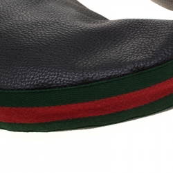 مملوكة مسبقًا Gucci Black Leather Medium Web Bamboo Ring Hobo