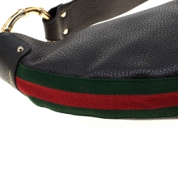 مملوكة مسبقًا Gucci Black Leather Medium Web Bamboo Ring Hobo