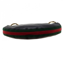 مملوكة مسبقًا Gucci Black Leather Medium Web Bamboo Ring Hobo