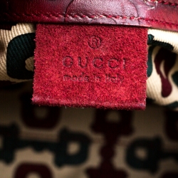 Gucc Burgundy Suede and Horsebit Embossed Leather Small Satchel 