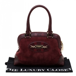 Pre Owned Gucc Burgundy Suede and Horsebit Embossed Leather Small Satchel 