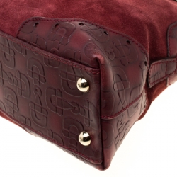 Gucc Burgundy Suede and Horsebit Embossed Leather Small Satchel 