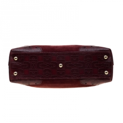 Pre Owned Gucc Burgundy Suede and Horsebit Embossed Leather Small Satchel 