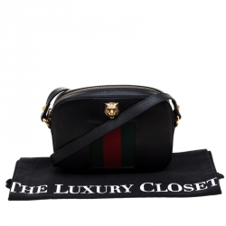 Gucci Black Leather Web Crossbody Bag