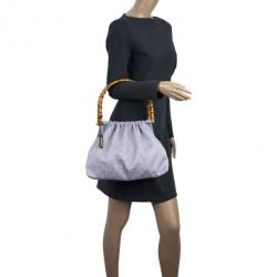 Pre Owned Gucci Vintage Lilac Canvas Bamboo Bag  