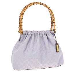 Pre Owned Gucci Vintage Lilac Canvas Bamboo Bag  