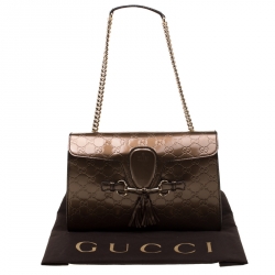 مملوكة مسبقًا Gucci Metallic Brown Guccissima Patent Leather Emily Chain Shoulder Bag