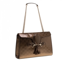 مملوكة مسبقًا Gucci Metallic Brown Guccissima Patent Leather Emily Chain Shoulder Bag