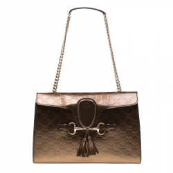 مملوكة مسبقًا Gucci Metallic Brown Guccissima Patent Leather Emily Chain Shoulder Bag