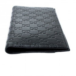Gucci Black Guccissima Leather Passport Case Wallet