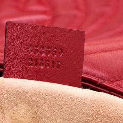 Pre Owned Gucci Red Matelassé Leather Medium GG Marmont Tote
