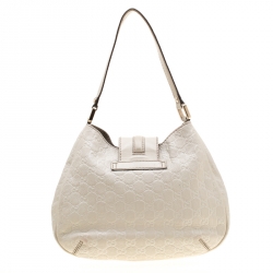 Pre Owned Gucci Off White Guccissima Leather Small New Ladies Vintage Web Hobo