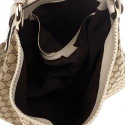مملوكة مسبقًا Gucci Beige/Ebony GG Canvas Horsebit Medium Hobo Bag
