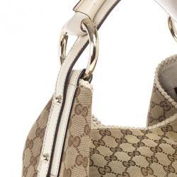 مملوكة مسبقًا Gucci Beige/Ebony GG Canvas Horsebit Medium Hobo Bag