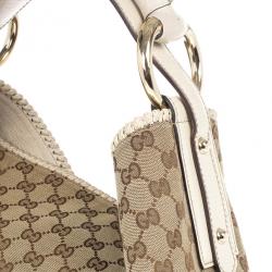 مملوكة مسبقًا Gucci Beige/Ebony GG Canvas Horsebit Medium Hobo Bag