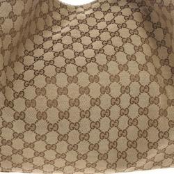 مملوكة مسبقًا Gucci Beige/Ebony GG Canvas Horsebit Medium Hobo Bag