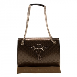 Pre Owned Gucci Bronze Guccissima Patent Leather Large Emily Chain Shoulder Bag