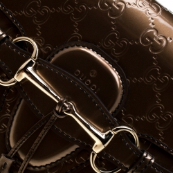 Pre Owned Gucci Bronze Guccissima Patent Leather Large Emily Chain Shoulder Bag