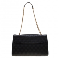 Pre Owned Gucci Black Guccissima Leather Medium Emily Chain Shoulder Bag