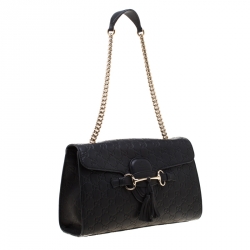 Pre Owned Gucci Black Guccissima Leather Medium Emily Chain Shoulder Bag
