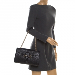 Pre Owned Gucci Black Guccissima Leather Medium Emily Chain Shoulder Bag