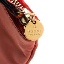 Pre Owned Gucci Red Leather Wristlet Clutch