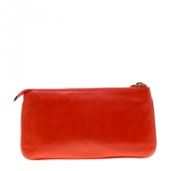 Pre Owned Gucci Red Leather Wristlet Clutch