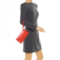 Pre Owned Gucci Red Leather Wristlet Clutch