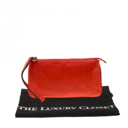 Pre Owned Gucci Red Leather Wristlet Clutch