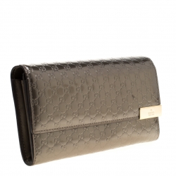 Gucci Metallic Grey Microguccissima Patent Leather Continental Wallet