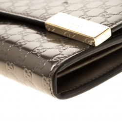 Gucci Metallic Grey Microguccissima Patent Leather Continental Wallet